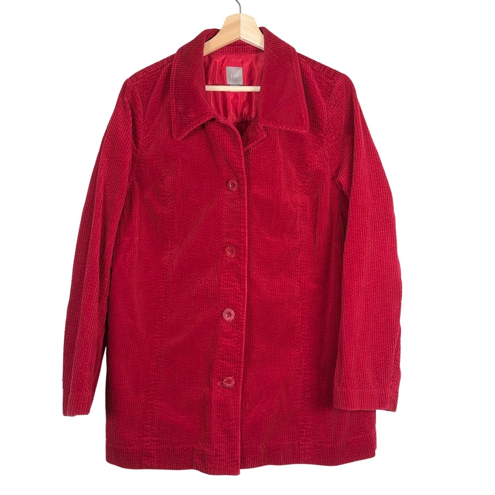 J. Jill Red Corduroy Jacket Womens Large 100% Cotton Button Front Lined Coat L